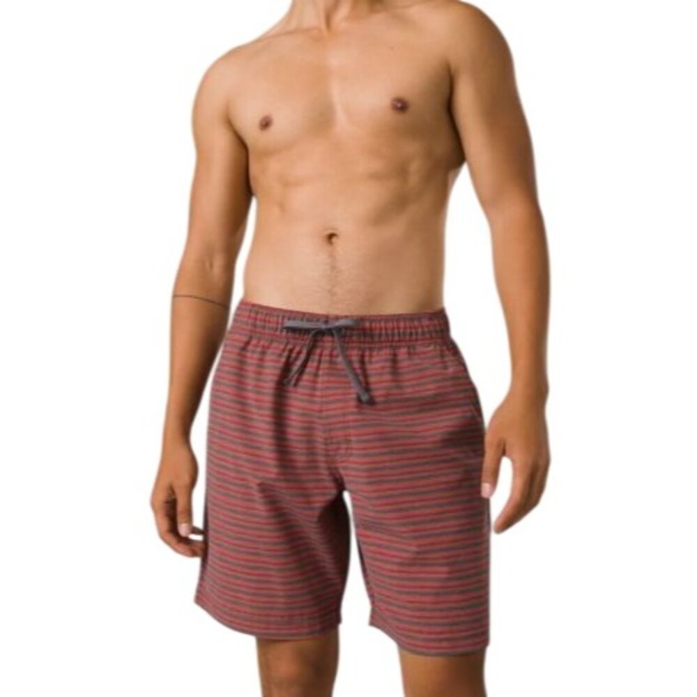 PrAna Metric E-Waist Rust Stripe Mens  L/8" Quick Dry UPF 50+ Boardshort Stretch
